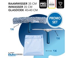 KT Cleaning Glazenwasserset 3-delig - Ramenwasser Set met Raamwisser 35 cm, Inwasser & Microvezeldoek - Raamtrekker Professioneel - Streepvrij Ramen Wassen