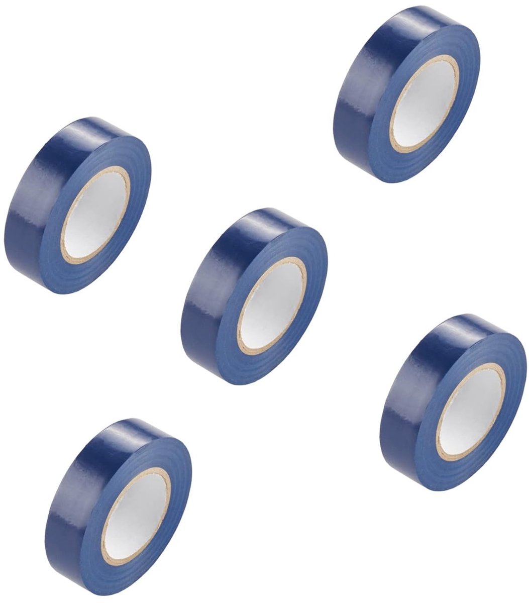 SnelShoppen - PVC Isolatietape voor Elektrische Isolatie, 5 Stuks Blauw, 19mm x 10m Waterdichte Hechtband, Ideaal voor Kabelisolatie en Reparatie