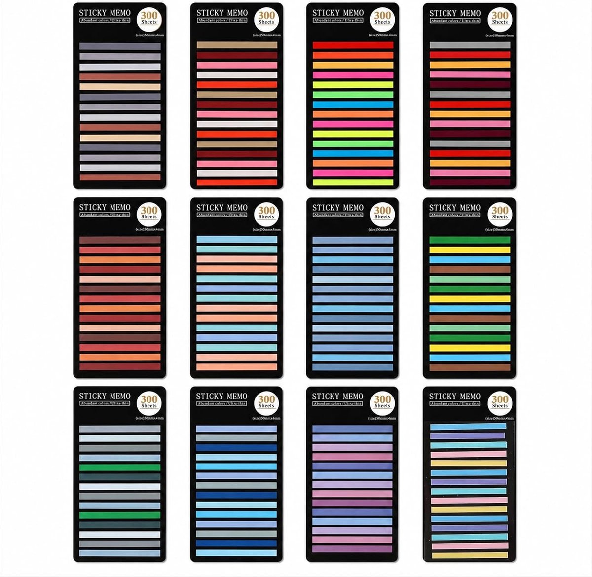 3600 stuks zelfklevende strips, 12 sets notitieblaadjes, transparante sticky notes en markeerstiften voor efficiënt noteren en organiseren