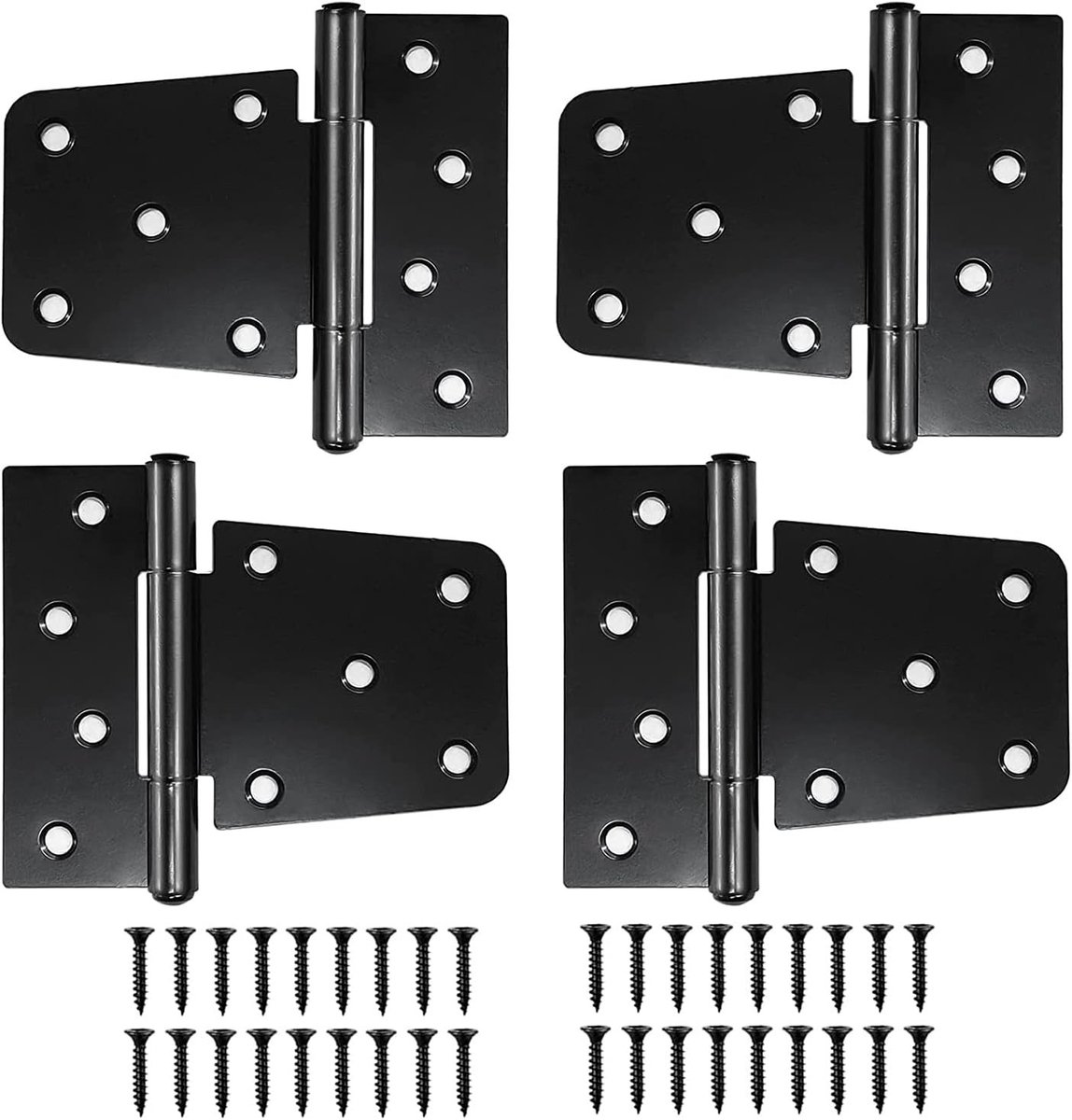 Set van 4 zware scharnieren voor tuindeuren, roestvrijstalen scharnieren voor houten deuren, 13 x 11 cm, inclusief schroeven voor stevige bevestiging