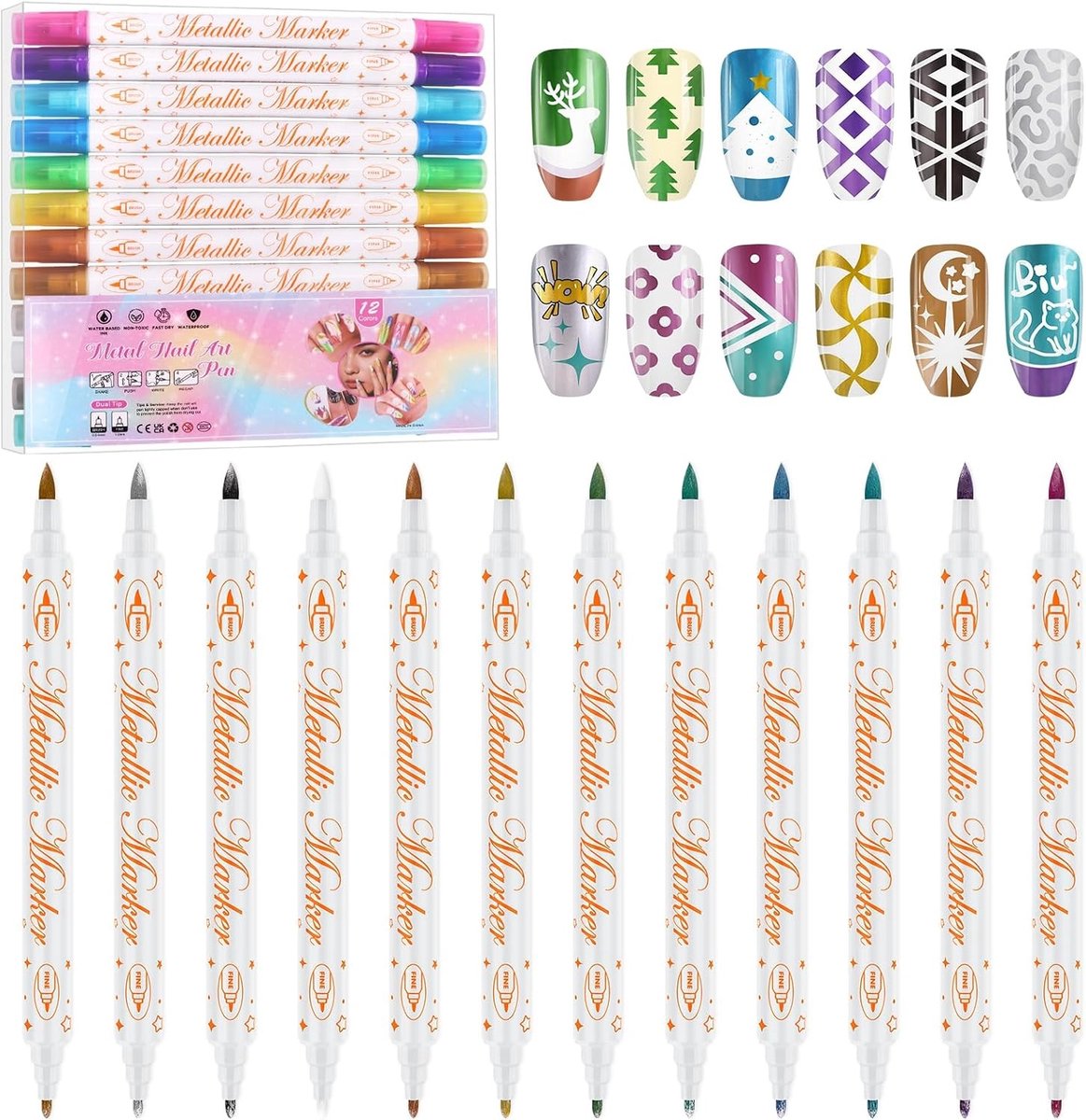 3D Nagelkunst Pen Set met 12 Kleuren, Graffiti Pens voor DIY Nagelontwerpen, Manicure Tools en Sieraden Decoratie