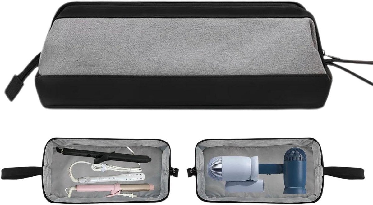 Haardroger Tas - Krultang etui - Veilig opbergen - Waterdicht materiaal - 38 x 10 x 14 cm - Grijs