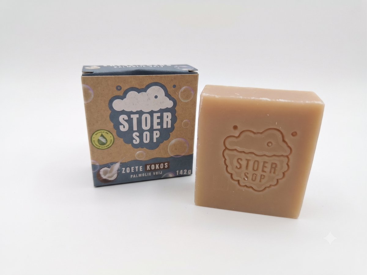 StoerSop - Zeep blok/bar - Zoete Kokos - Palmolie & plastic vrij! -142 gram