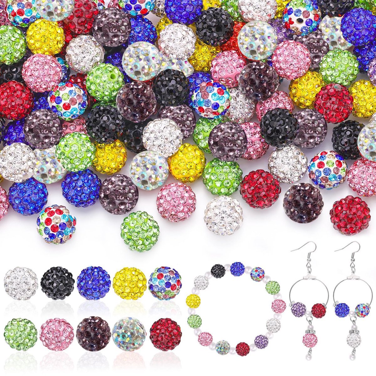 100 stuks kralenarmbanden, 100 mm, glinsterende pavé schijfbalkralen, strasskralen kristal, strasskralen om te rijgen, creatieve hobby, volwassenen, voor het knutselen van kettingen, armbanden