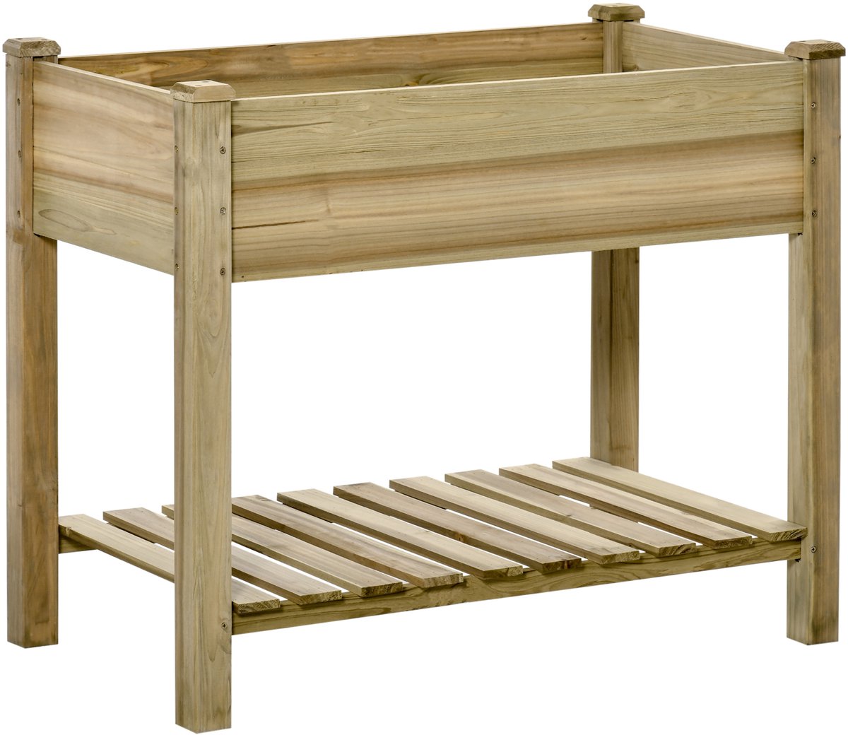 Verhoogde plantbak met houten opbergrek, verhoogde vierkante moestuin, met afwateringsgaten, 91 x 51 x 76 cm