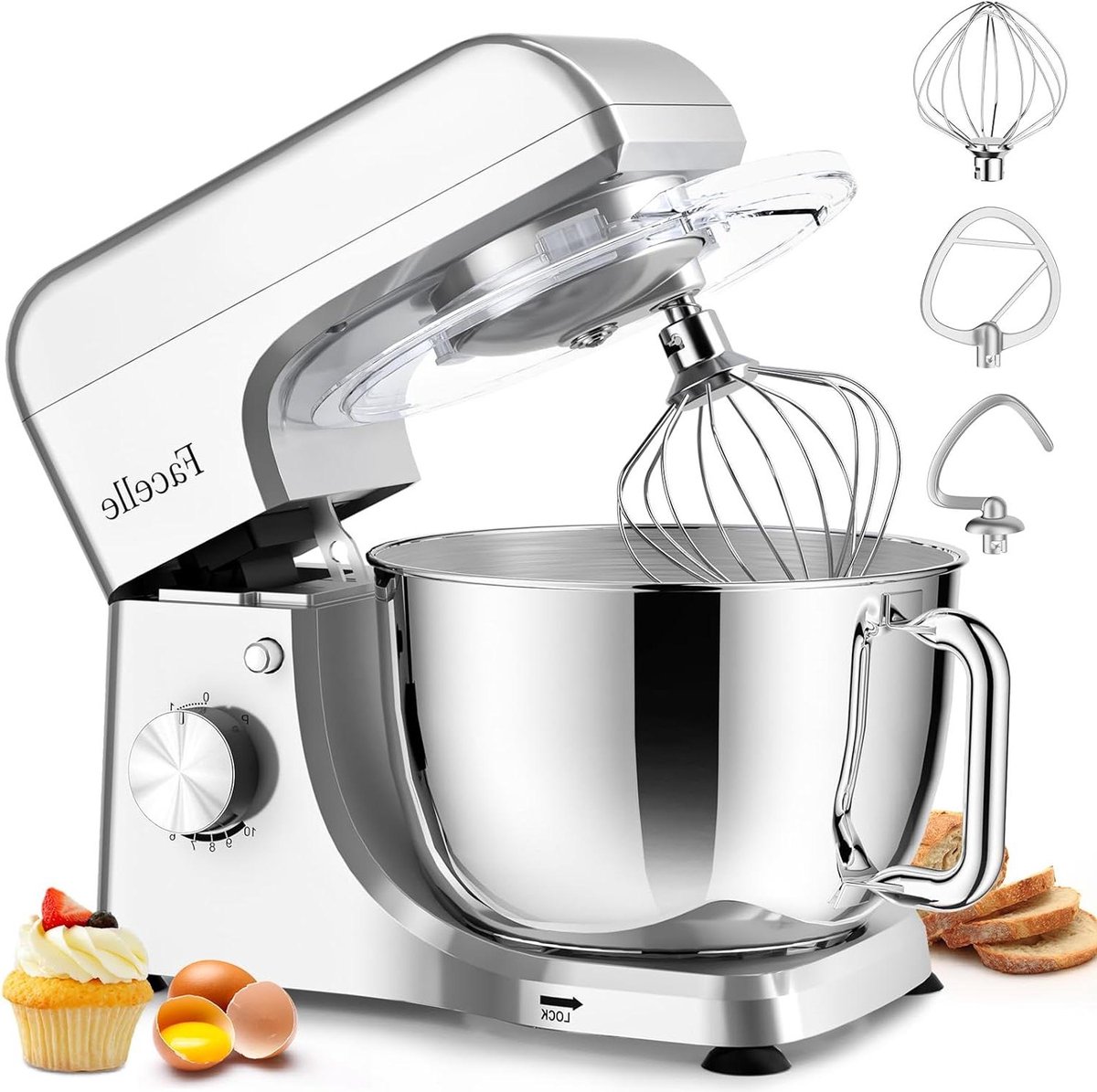 Keukenmachine - Mixer - Bakken en koken - Krachtige motor - 55 Liter - Zilver