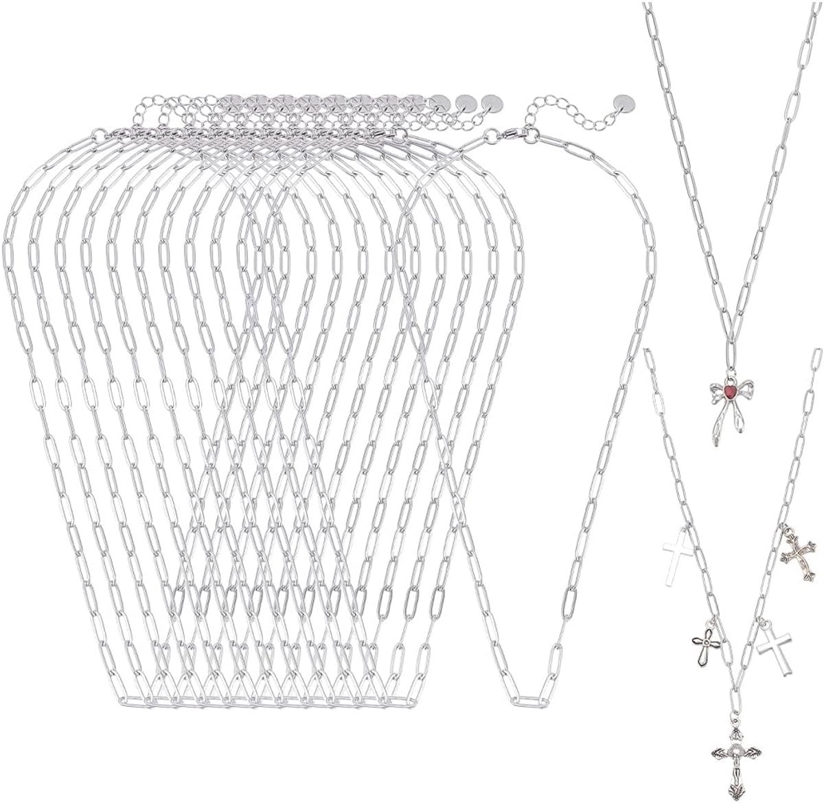 Paperclip Kettingen, 12 stuks, 304 roestvrij stalen ketting, ketting, sieraden, kettingen maken voor kettingen, armbanden, verlenging