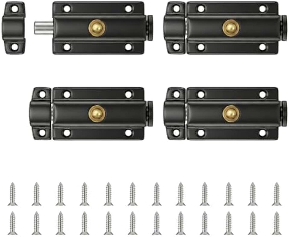 binnen, 4 Stuks Automatische Deurvergrendeling, 7,6 cm Klink Slot Veer Vergrendelingsschuif met Schroeven, Schuifslot voor Tuinpoort, Raam, Kastdeuren, Dierenkooien