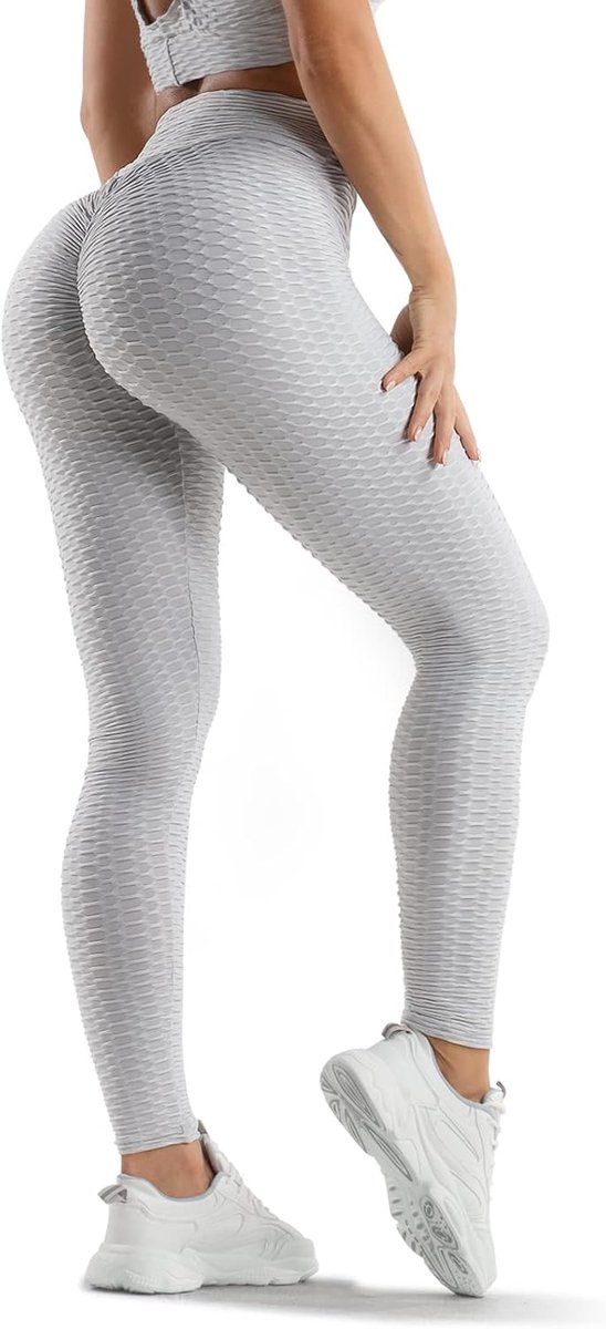 Tok Dameslegging, hoge taille, billenlift, buikcontrole, gymlegging met kreukeleffect en honingraatpatroon voor work-out, hardlopen, yoga