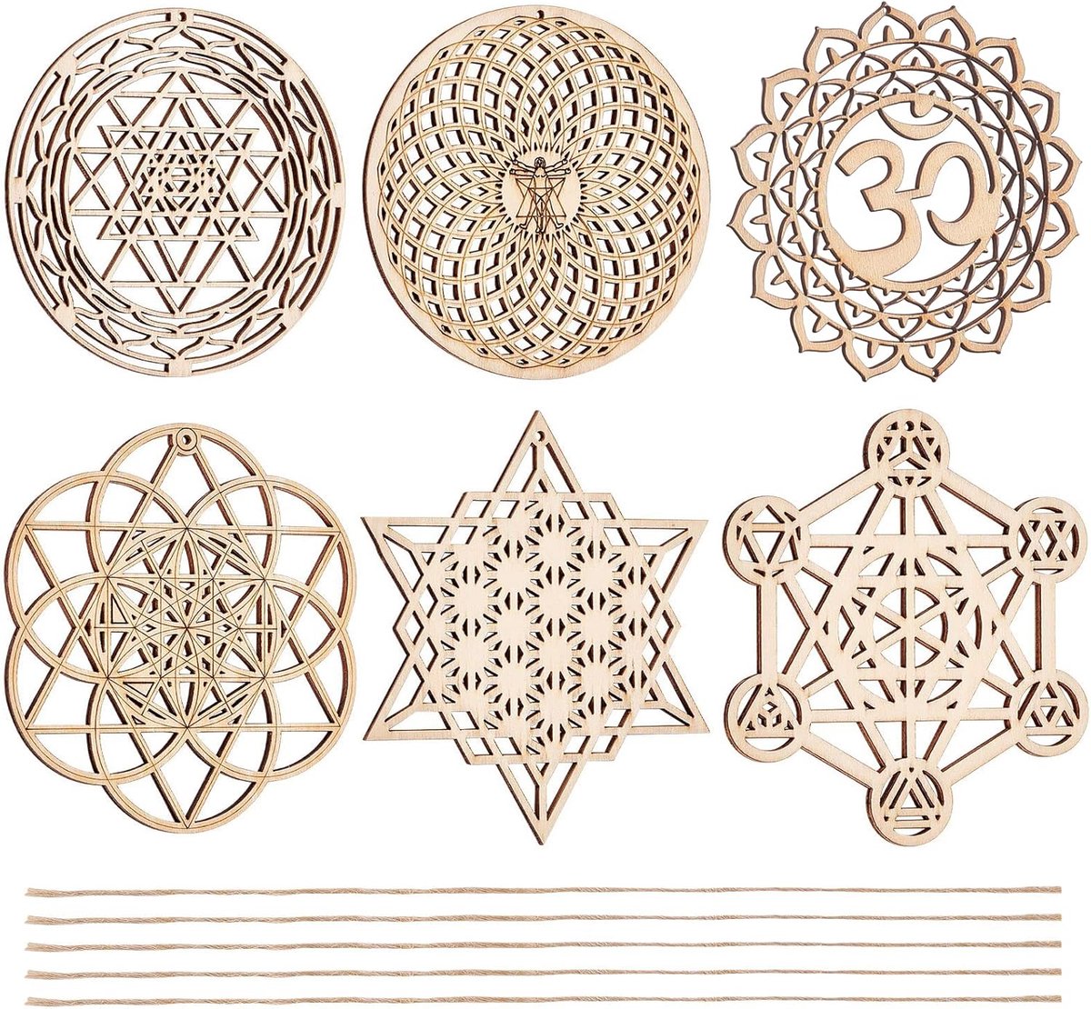 6 sets 6 stijlen 10 cm heilige geometrie muurkunst set meditatie chakra hout wandsculptuur bloem van het leven mandala hout kristal roosterplaat voor yoga meditatieruimte woondecoratie