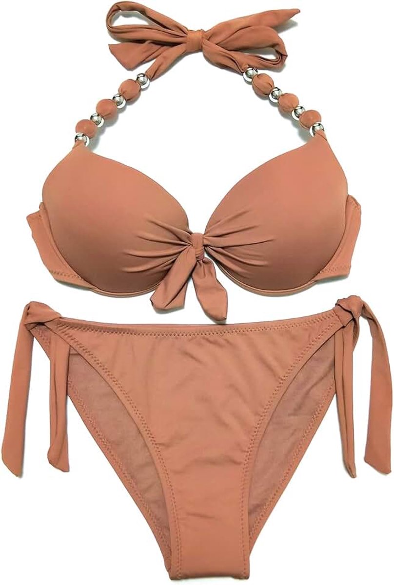 Zijgebonden bikiniset afneembare badmode push-up bikinitop met nekdrager