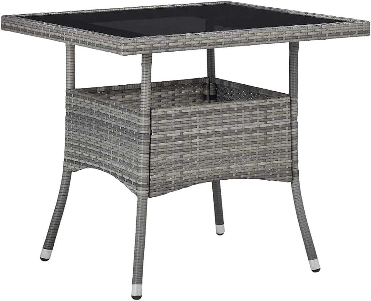 Eettafel voor tuin, eetkamer, tuin, eetkamer, keuken, binnenplaats, terras, balkon, synthetisch rotan en glas, grijs
