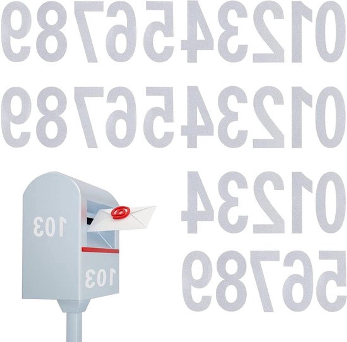 30 Stuks Reflecterende Huisnummer Stickers 0-9 voor Buiten, Deur, Raam en Auto's - 10 cm Zilver
