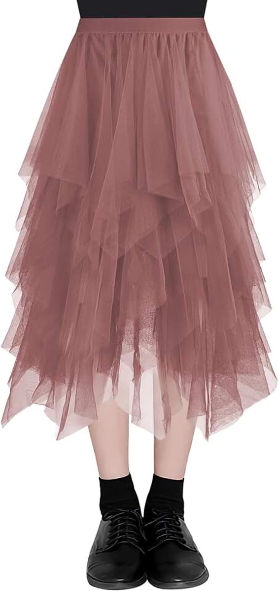 Tule rok voor dames, onregelmatige elastische hoge taille, gelaagde rok voor vrouwen, tule, gelaagde rok, ballet tutu gala, party, mesh A-lijn midi-rok voor vrouwen, meisjes, voor dagelijks