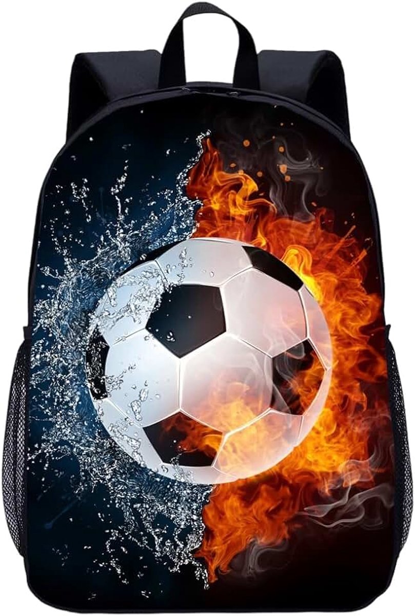 Voetbalrugzak voor jongens, schoolrugzak voor kinderen met voetbalprint, voetbaldesign, 40,6 cm, ideaal voor school en reizen