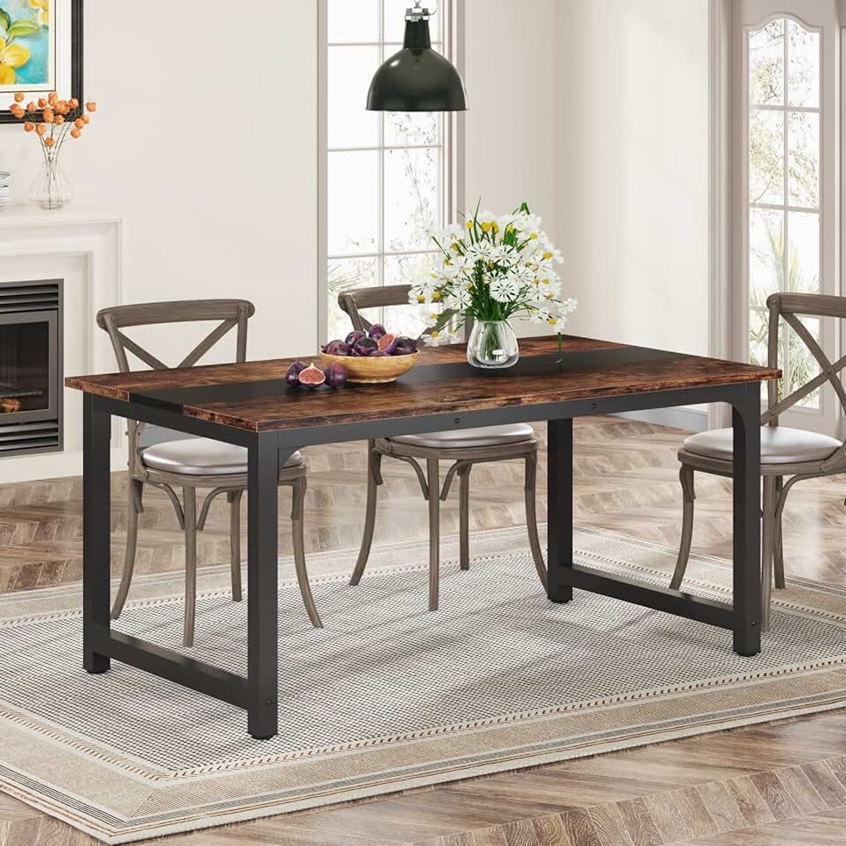 Eettafel, industriële keukentafel voor 4-6 personen, rechthoekige eettafel voor eetkamer, keuken, woonkamer, met robuuste metalen poten, rustiek bruin, 160 x 80 cm