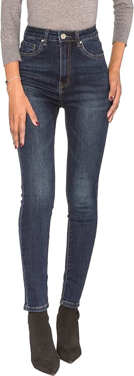 Jeansbroek voor dames, extra hoge taille, used-look