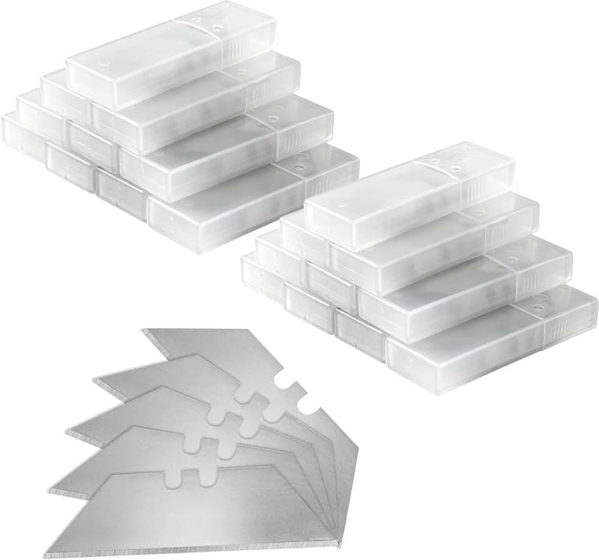 200 messen voor cutters, staal met hoog koolstofgehalte, herbruikbaar, met opbergdoos, voor karton, tapijt, leer, gipsplaat, standaard