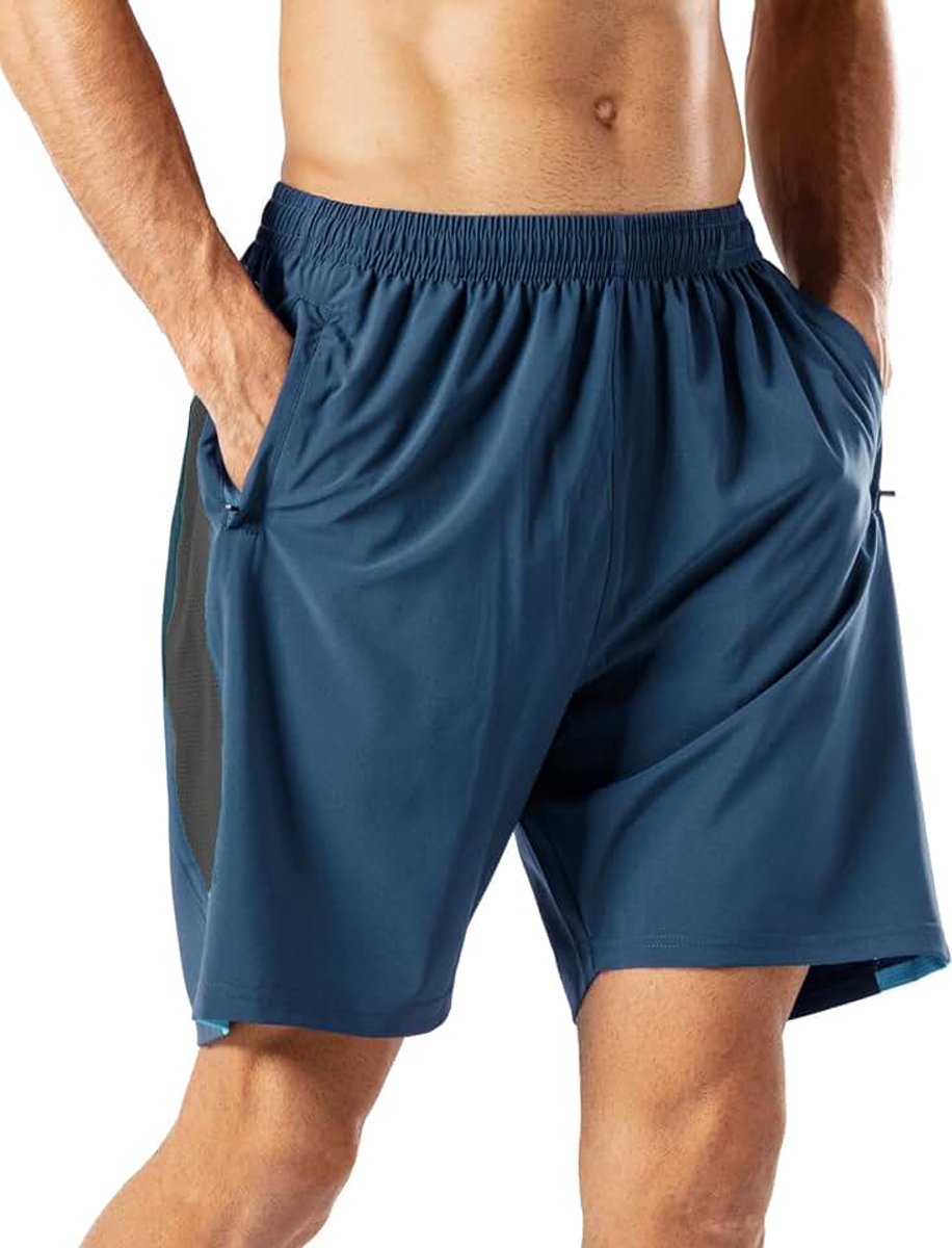 Hardloopbroek voor heren, sneldrogend, sport, korte broek met ritszak