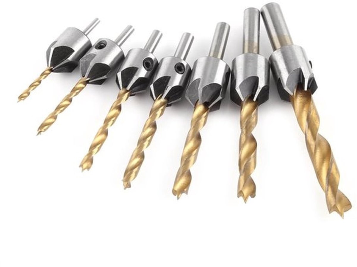 Houtboor Set 7 Stuks - HSS Houtboor met Vijl - Carbon Staal - Verstelbare Maten 3-10 mm - Schuin Boor - Langdurige Service Levensduur