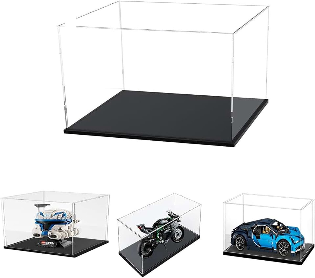 3MM Dikke Heldere Acryl Display Case, Verdikte Basis, Stofdichte, voor Collectibles, Lego 10298 10315 42179 75353 31153 (Zwarte Basis, 40x20x25cm/16x8x10in)