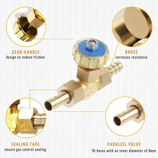 Naaldventiel Messing - Parallel/Hoek Ventiel - 8mm/10mm Uitgangsdiameter - 1 Stuk - Voor Propaan/Butaan - Druk tot 1 MPa - Gasklep — afbeelding 4