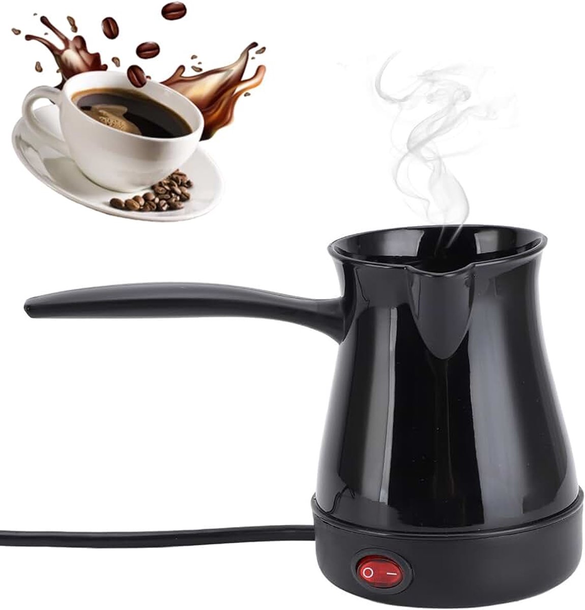 Turkse koffie Kettel Arabisch Griekse koffiepot ABS roestvrijstalen koffiezetapparaat met afneembare anti -schurkengreep 300 ml roestvrijstalen basis voor koffietheater (Black)