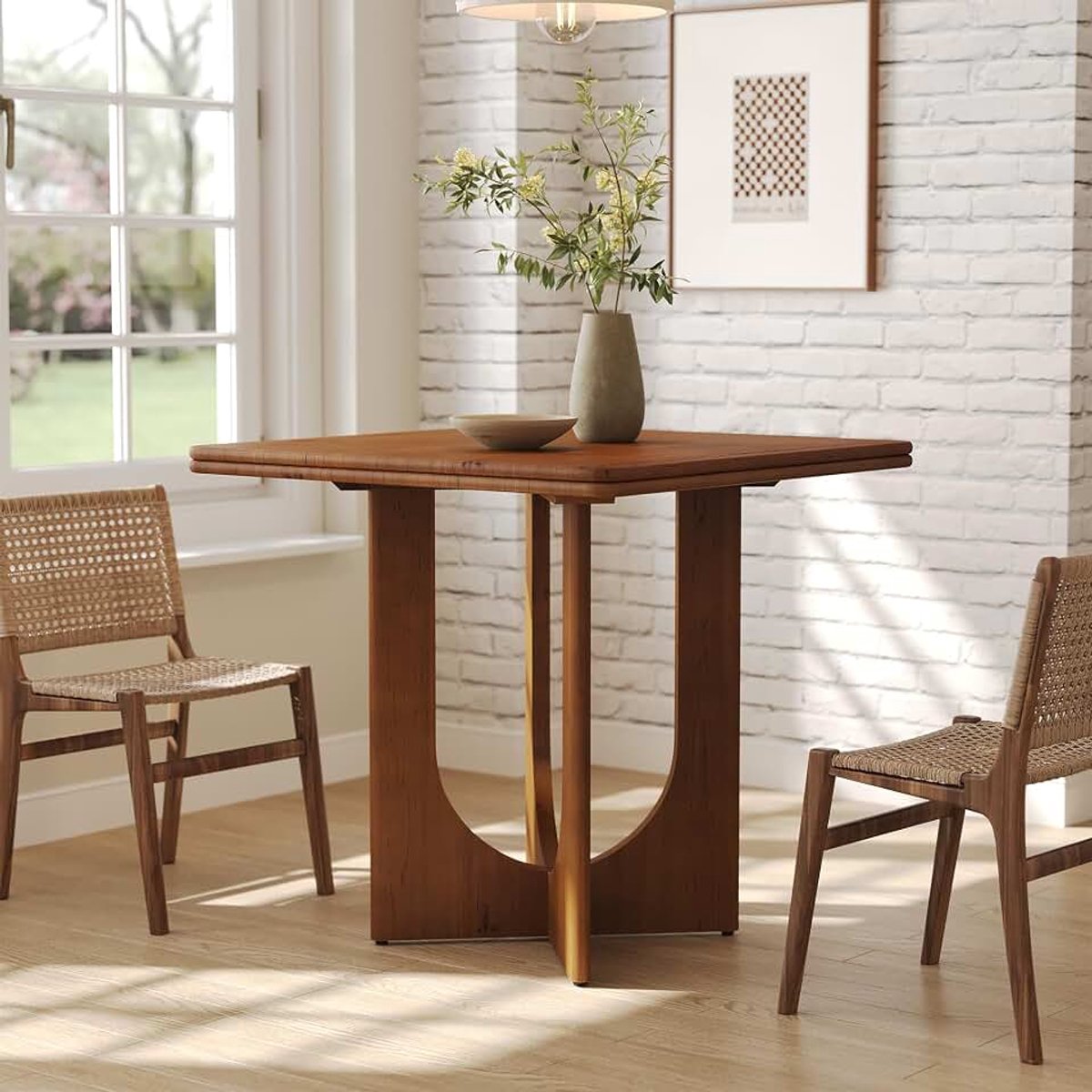 Eettafel, massief hout, industriële keukentafel, vierkant, 80 cm, kleine eettafel voor woonkamer, balkon, eetkamer, rustiek bruin