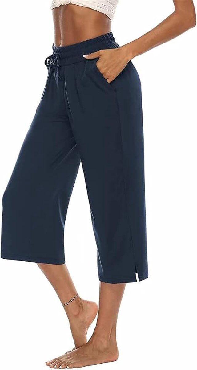 Dames 3/4 broek capribroek brede pijpen comfortabele vrijetijdsbroek joggingbroek losse yoga sweatbroek zomerbroek met zakken