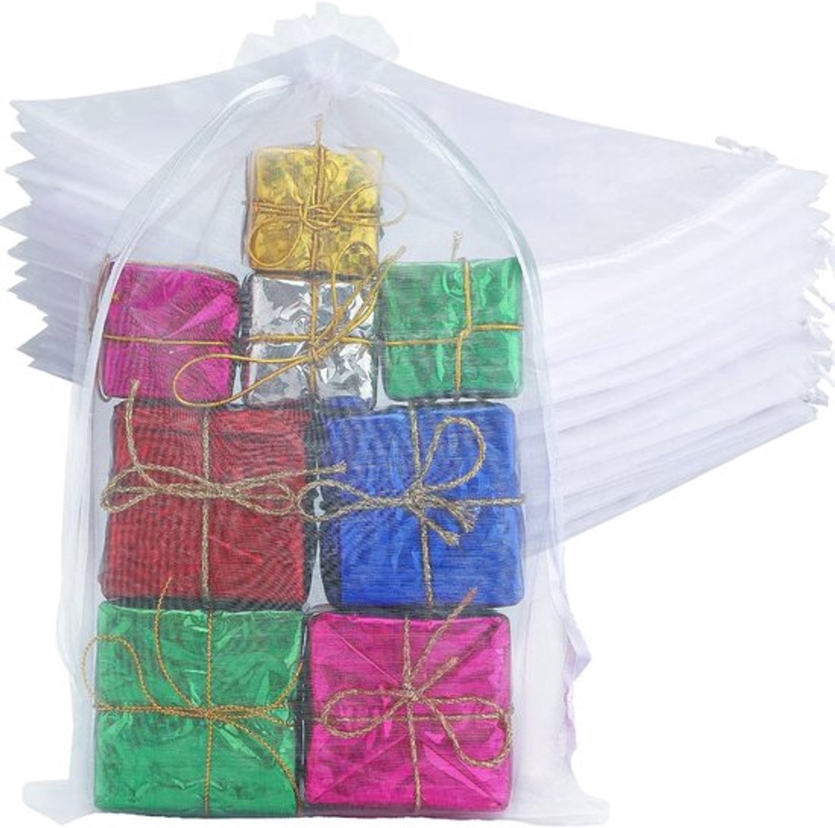 Grote Witte Organza Zakjes 20 x 30 cm, Verpakking van 50, Perfect voor Trouwen, Cadeaus, Sieraden en Sweet Bags
