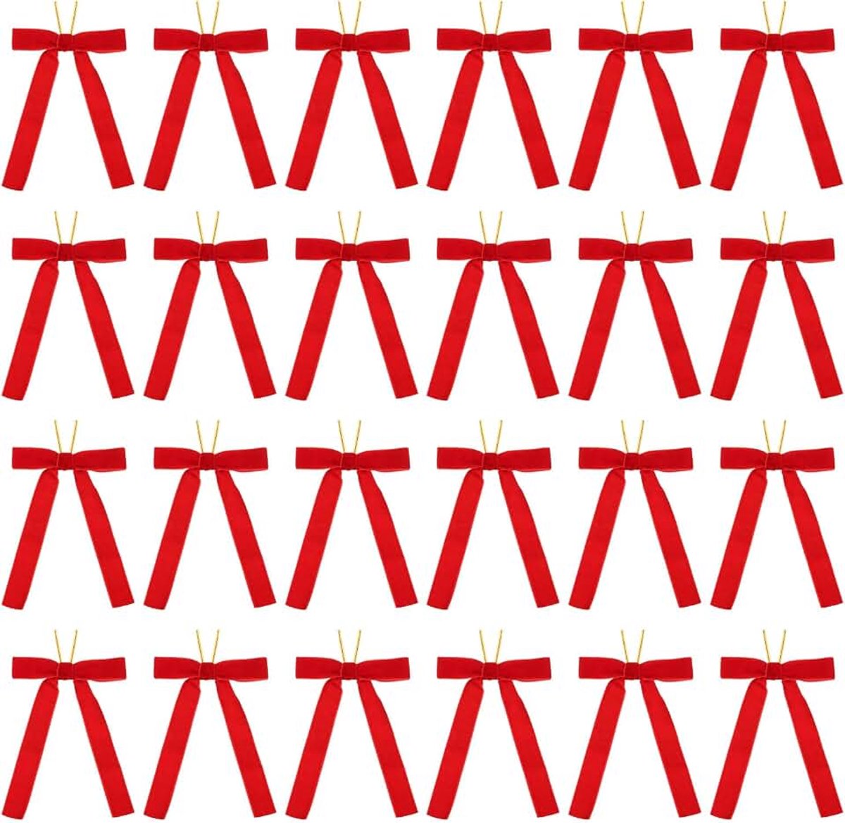 Strikken, 24 stuks fluwelen ornamenten lint geschenkstrikken vintage krans boog voor kerstboom bruiloft verjaardagsfeestjes decor, rood (2,5 cm breed, 12,5 x 18,5 cm)