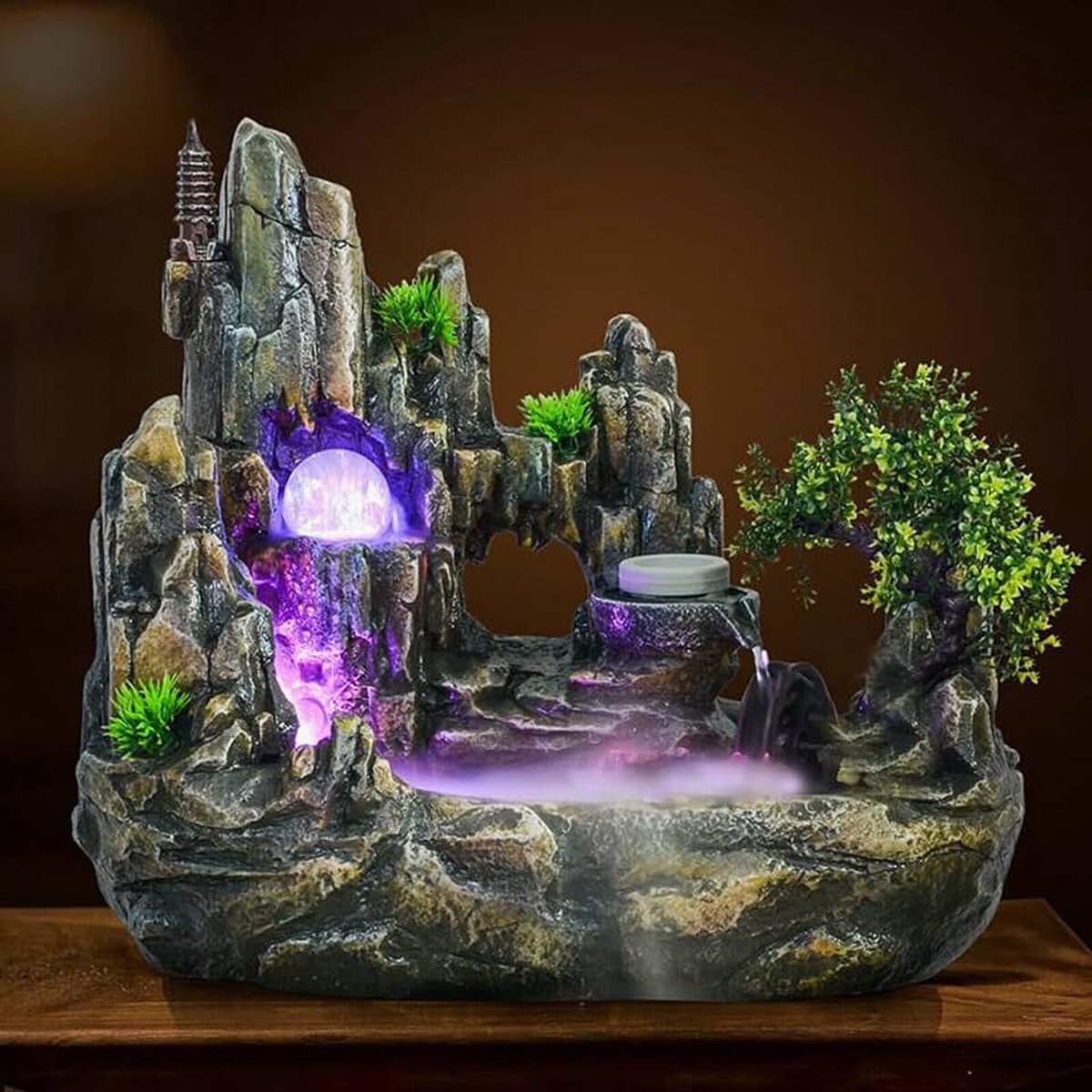 Feng Shui Fontein met LED kristallen bol en verstuiver tafelfontein met decoratieve stenen tuin en vijver waterspel desktop waterval