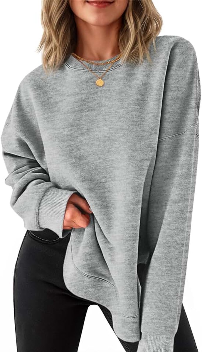 Pullover voor dames, ronde hals, lange mouwen, sweatshirts, zijsplit, lange mouwen, elegante basic trui, losse tuniek, tops, casual bovenstuk