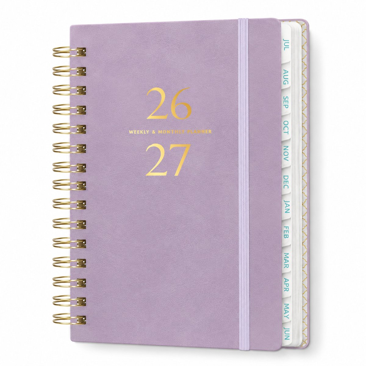 Agenda 2026-2027 - A5 Jaarplanner en Weekplanner - Spiraalband Kalender met Kunstlederen Kaft en Penhouder - Lavendel Paars