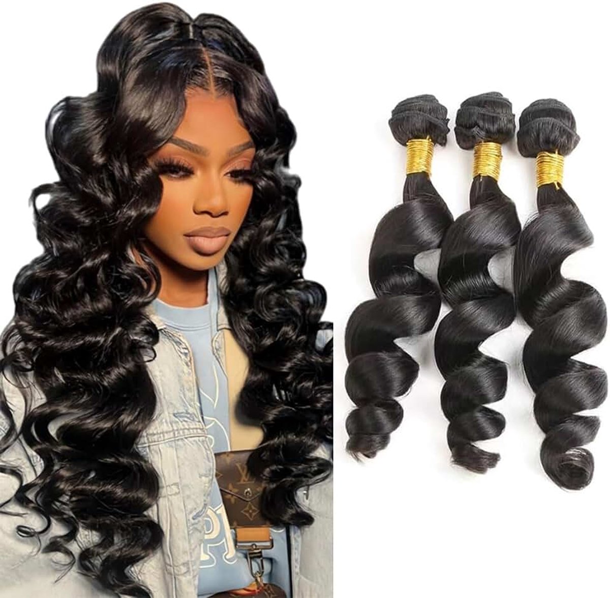 Deep Wave Human Hair Bundles 3 Extension 50g/Per Machine Double Wefts Unprocessed Remy Weave Natural Black Color for Woman 30 32 34 Inch