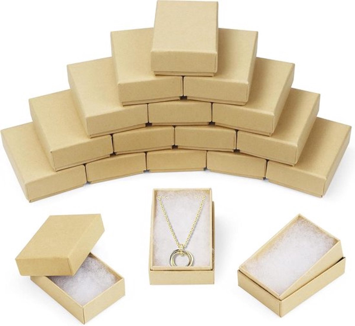 Sieraden Doos met Polyester Vulling - Cadeauverpakking voor Kettingen, Oorbellen en Armbanden - Geschikt voor Hobby - Bruin Karton - 100 stuks - Display en Verpakking - Afmetingen 5,6 x 8,2 x 2,6 cm