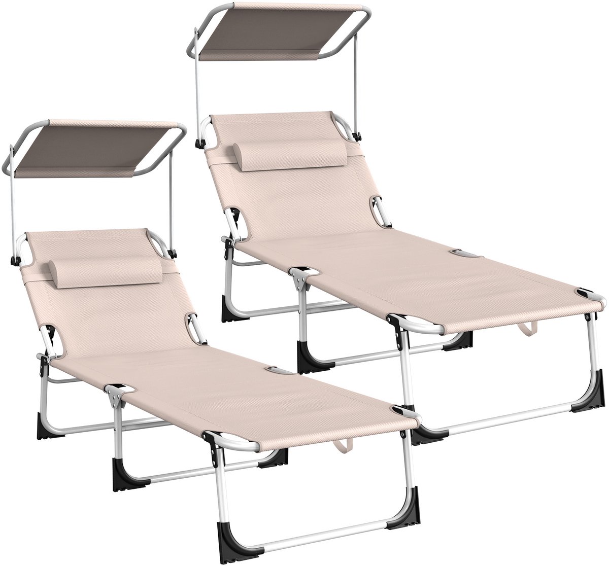 Arvioo-strandstoel-met zonkap-khaki-2 stuks-brede zitting