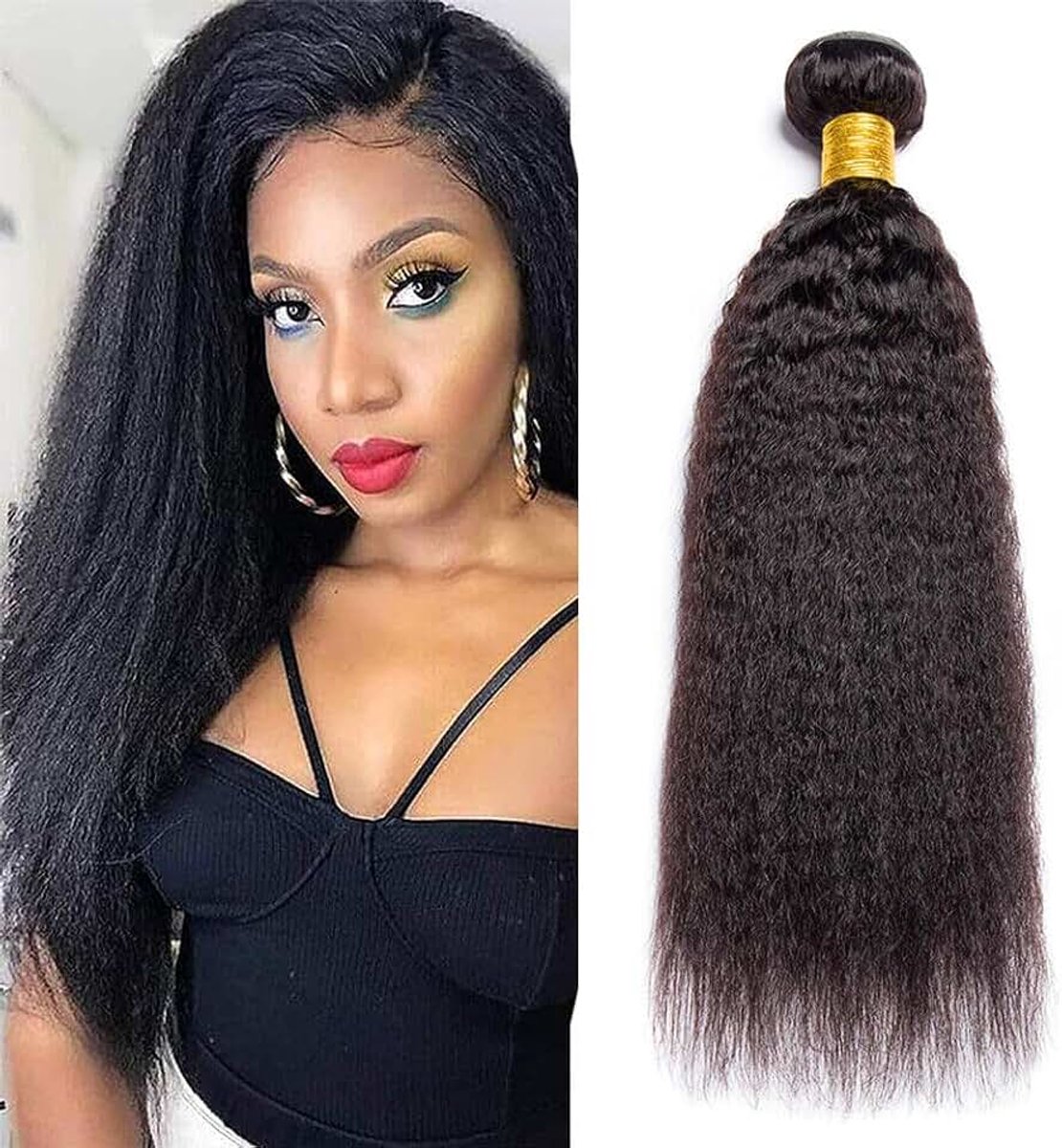 Bundles Human Hair 100% Brazilian Virgin Hair Bundle Double Weft Kinky Straight Human Hair Bundles Yaki Hair Bundles Natural Color Weave Bundles Human Hair 100g 16 Inch