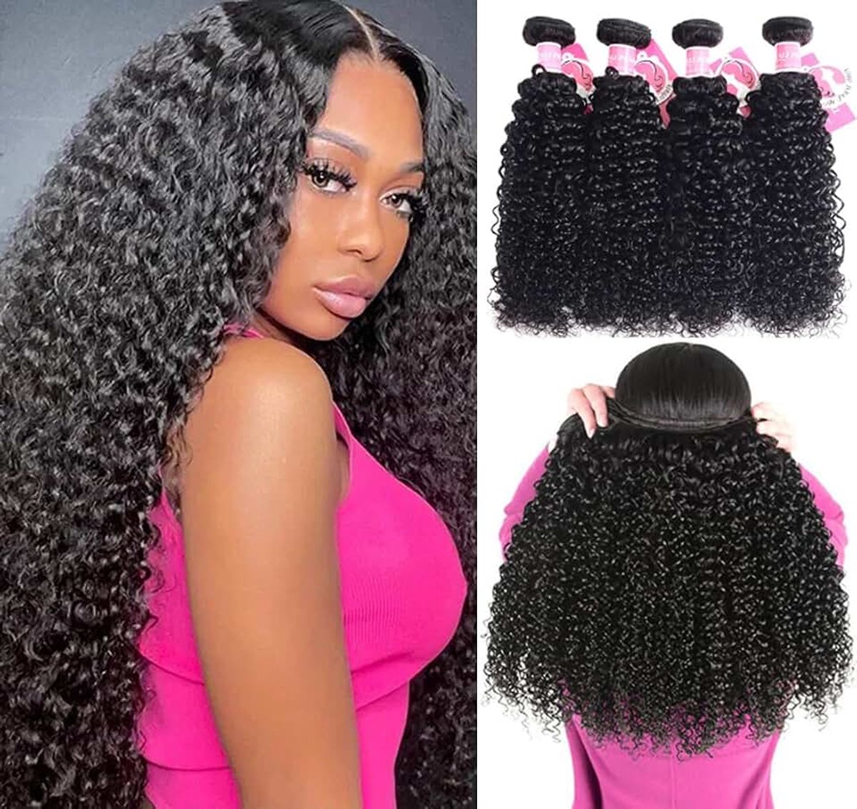 Kinky Curly Hair Bundle Human Hair Curly Virgin Hair Bundles Curly Wave (Total 300 Gram) Natual Black Color 20 22 24inch