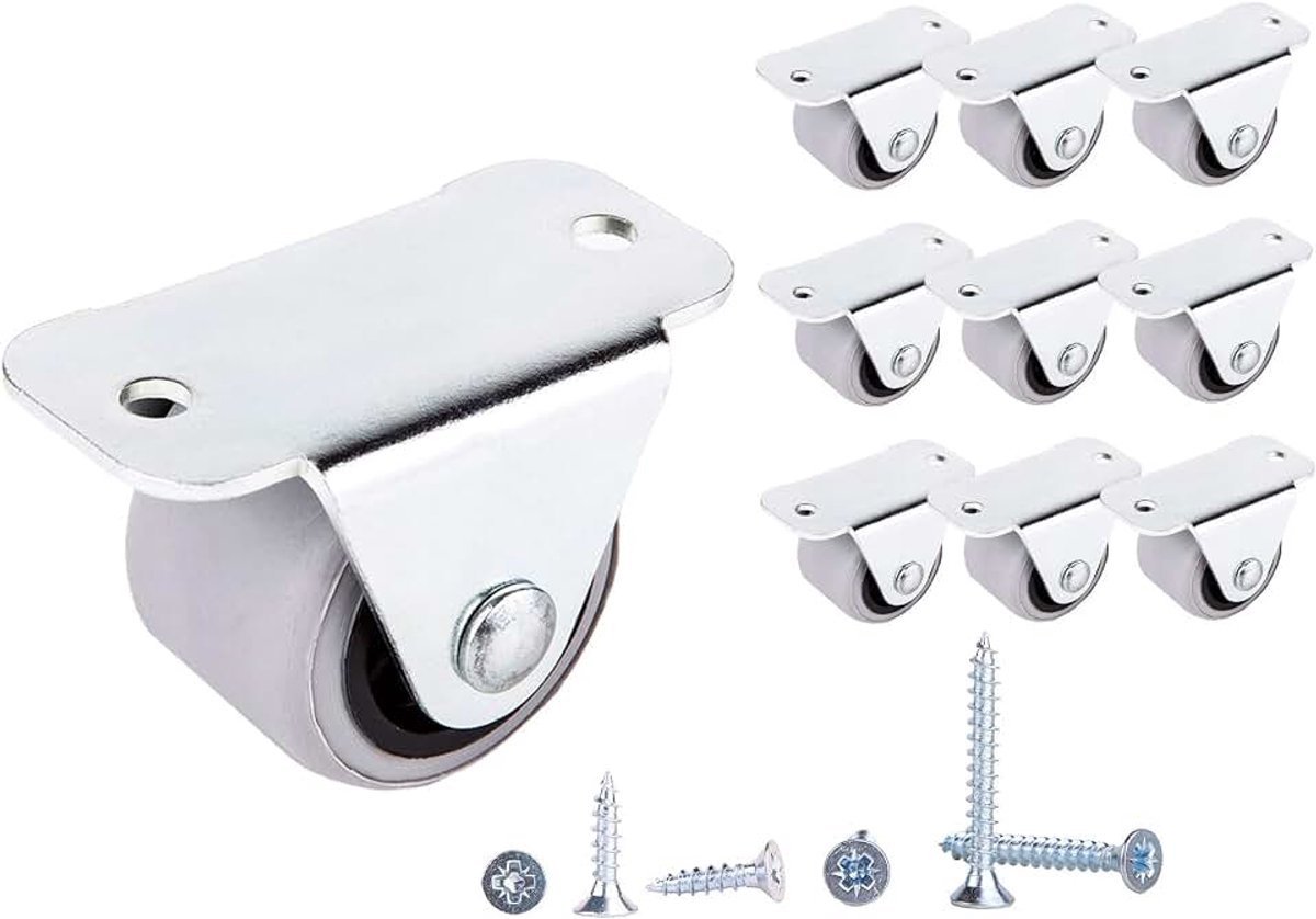 Pack Van 10 Kleine Wiel Castors - 30 mm Rubber Wielen Voor Meubels - Non-Swivel, Niet-Plastic Apparaat & Apparatuur - Schroeven Inbegrepen