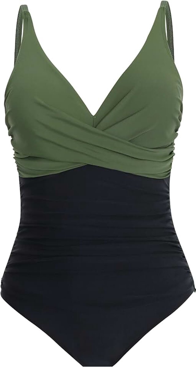 Badpak voor dames, eendelig, met V-hals en hoge taille, buikcontrole, push-up, zwempak, badmode