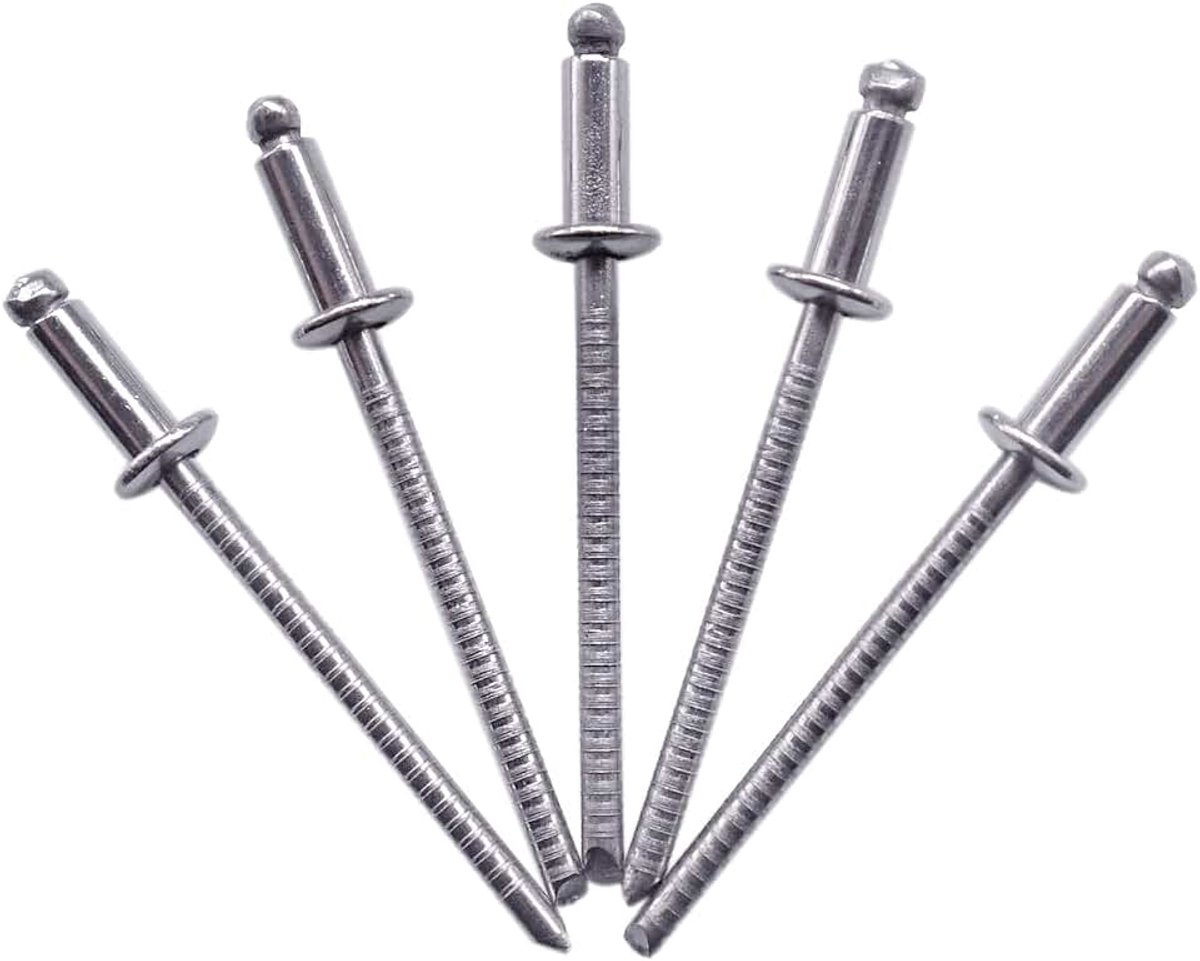Blinde klinknagels 3,2 x 8 mm, koepelkop, popklinknagels, DIN 7337, A2 klinknagels, gegroefde doorn (100, 3,2 x 8 mm)