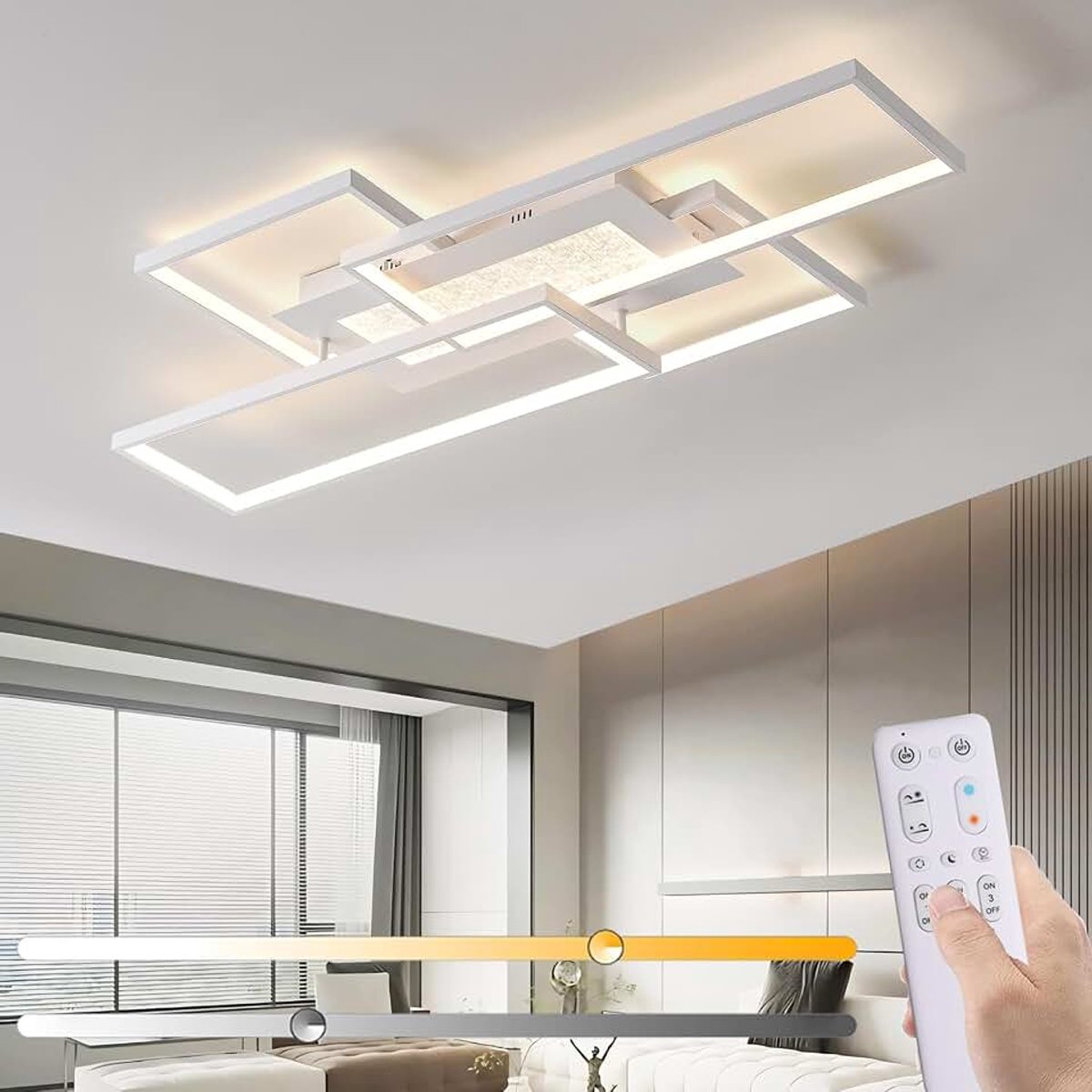 Woonkamerlamp 72W plafondlamp met afstandsbediening traploos dimbaar 3000-6000K, voor eetkamer slaapkamer,Wit