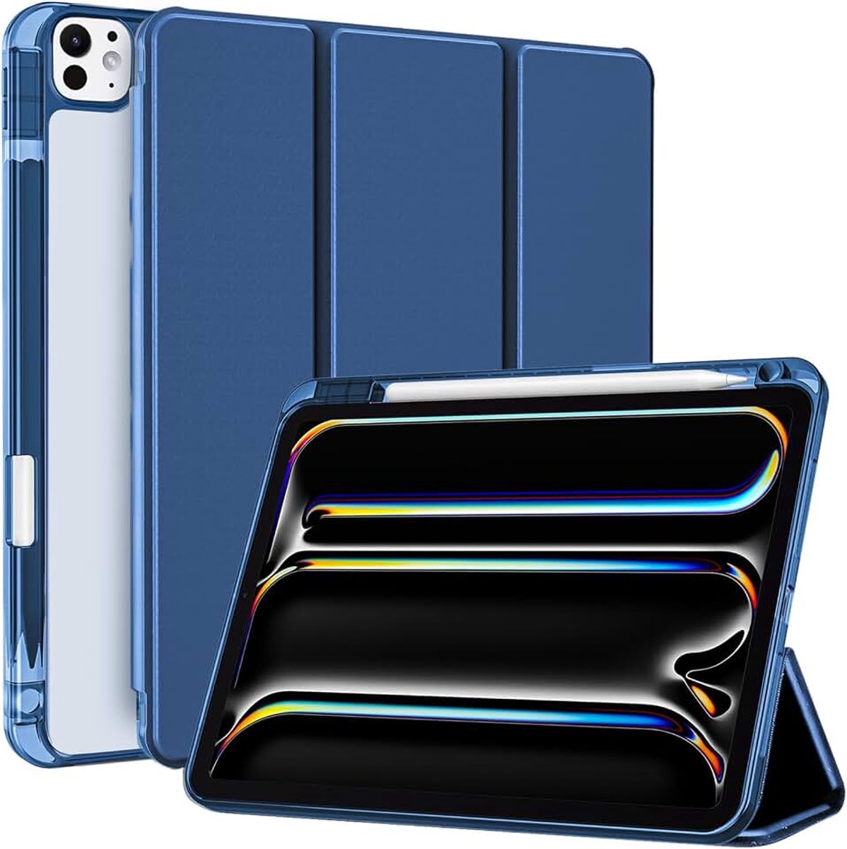 Smart Case voor iPad Pro 11 Inch 2024 M4 met Potloodhouder, Clear Back Slim Tri-fold Folio Stand Shell Tablet Cover voor iPad Pro 11 inch 2024 5e generatie (Model: A2836/A2837/A3006) -Navy
