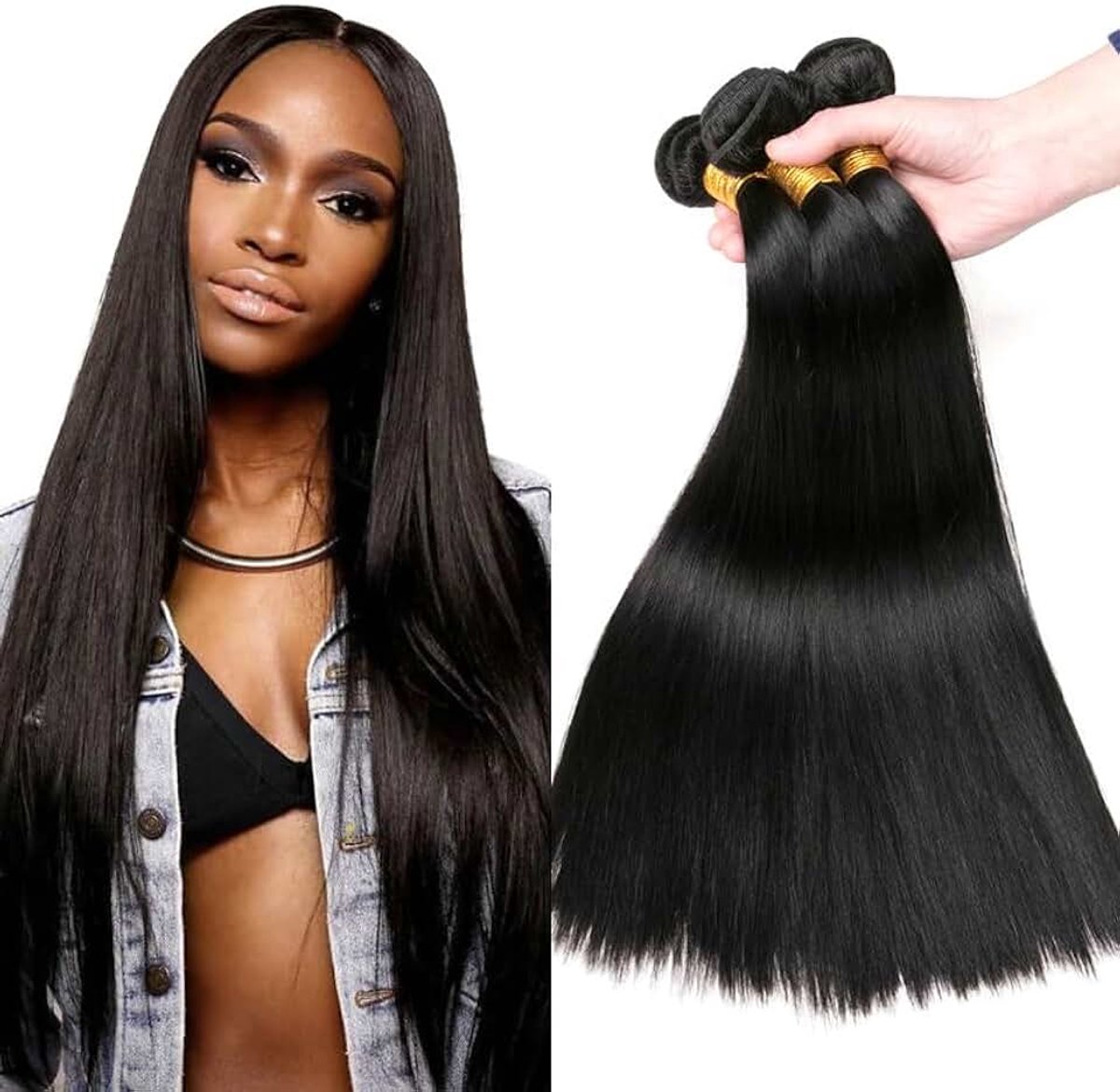 Human Hair Bundles Short Brazilian Virgin Hair Bundles Straight Weave Bundles Human Hair Natural Color Can Be Dyed 3 Bundle Human Hair Straight 300g 8 10 12 Inch