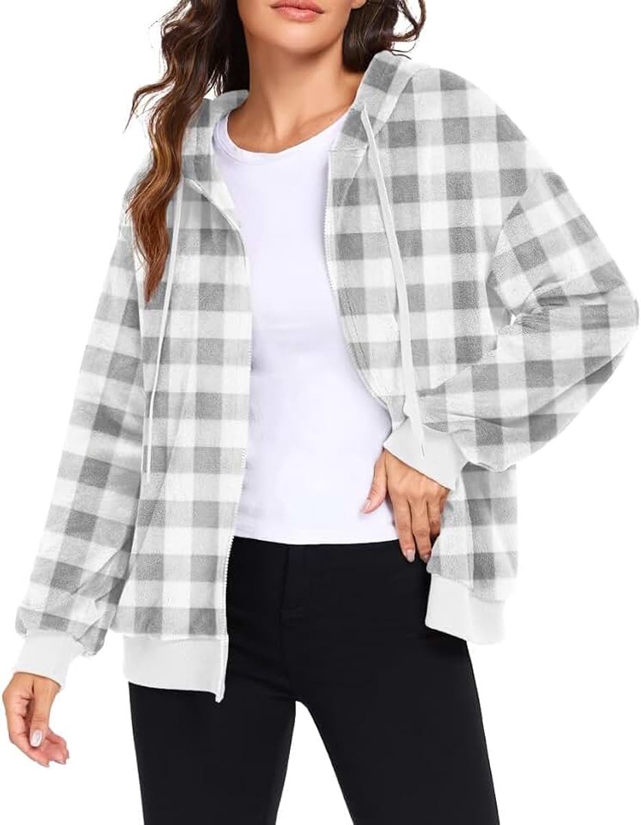Dameshoodie met ritssluiting, flanellen hoodie, sweatshirt met lange mouwen, warme winterjassen met zakken
