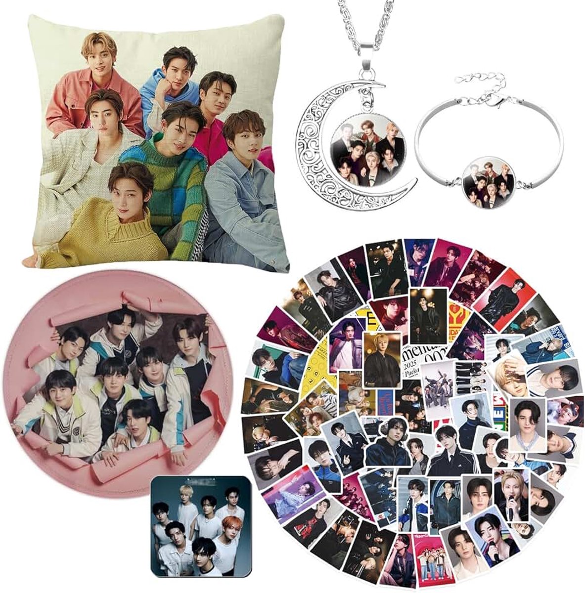 Merchandise Set, ENHYPEN Fanartikel, Kpop Enhypen Cadeau Set voor Fans, Enhypen Kussenhoes, Enhypen Stickers, Halsketting, Enhypen Muismat, Koelkast Magneten