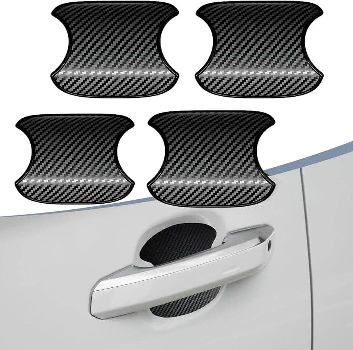 Autodeurklinkbescherming voor Ford Transit Custom 2012-2025 2026, 3D carbon krasbescherming afdekking deurklink bescherming sticker (4 stuks)
