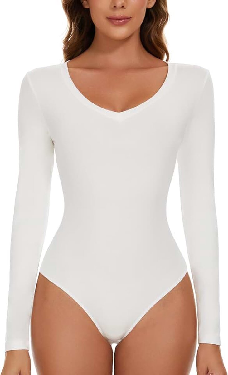 Body voor dames, lange mouwen, V-hals, lange mouwen, elegante sexy body met lange mouwen, bovenstuk, bustier, smalle bodysuits tops, body's voor dames