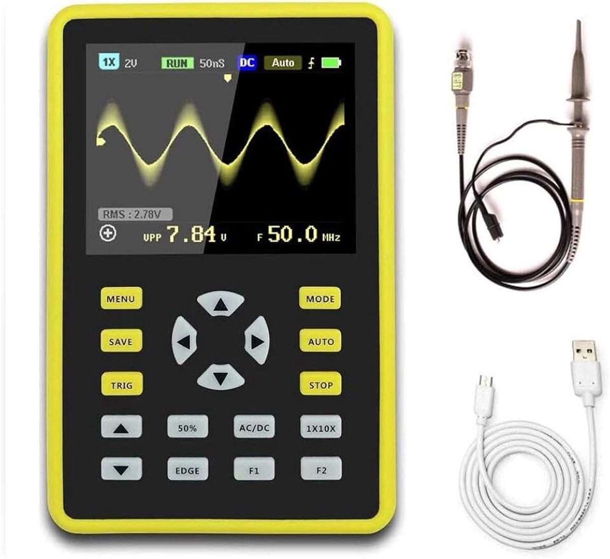 Digitale mini-oscilloscoop, draagbaar 2,4-inch lcd-scherm met 100 MHz bandbreedte en een bemonsteringsfrequentie van 500 MS/s